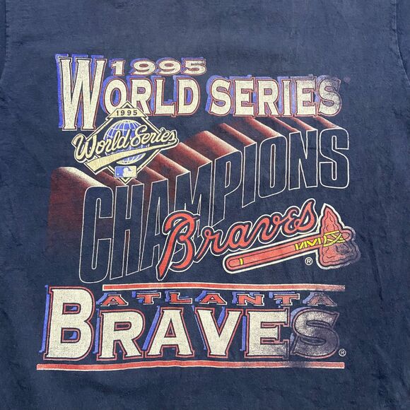 MLB Atlanta Braves 1995 Vintage Single Stitch World Series Tee Navy Mens Size M - Picture 2 of 7